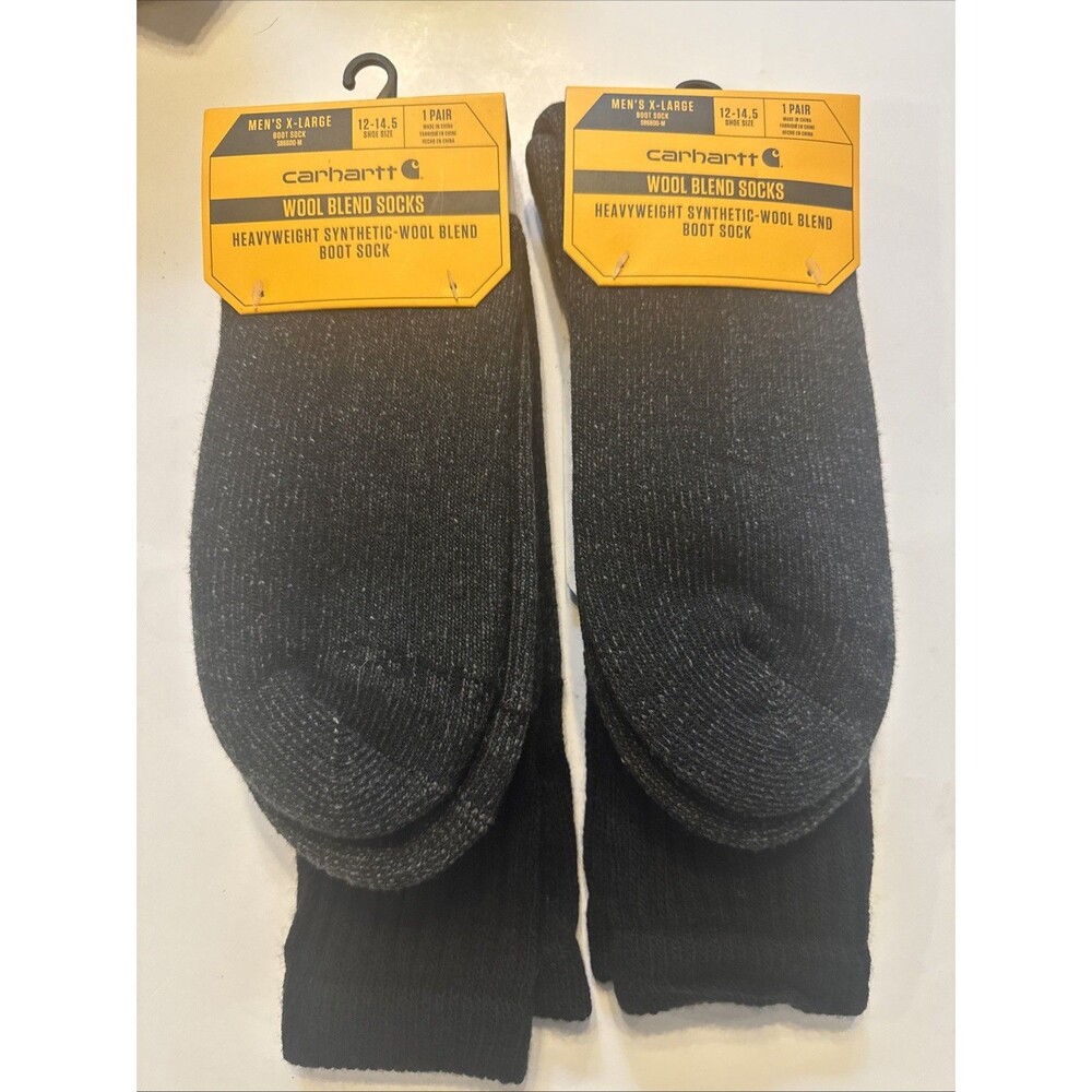 Carhartt Boot Socks Men’s XL 12-14.5 Black Heavyweight Wool Blend 2 PAIRS